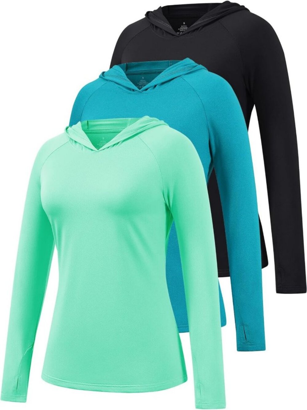 3 Pack Women's UV Protection Long Sleeve Hooded Sun Shirt with Thumb Holes